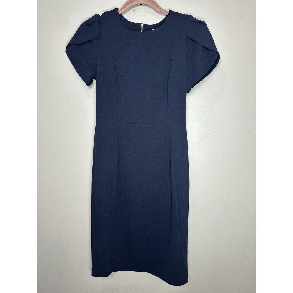 Calvin Klein Women's Tulip Sleeved Sheath Dress Size 6 Navy Cocktail Holiday